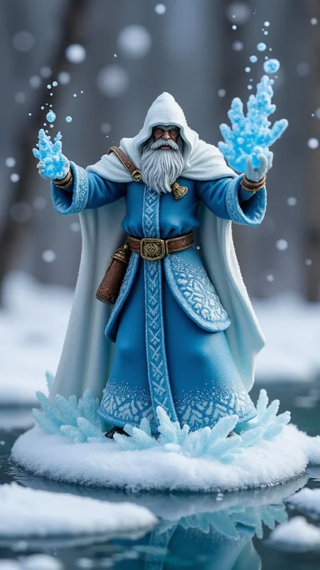 A frost mage, standing on a frozen lake, casting a blizzard spell. , <lora:aidmaTableTopMiniatures:1> aidmaTableTopMiniatures, miniature figurine,
<lora:aidmaHyperrealism:0.251> aidmahyperrealism,