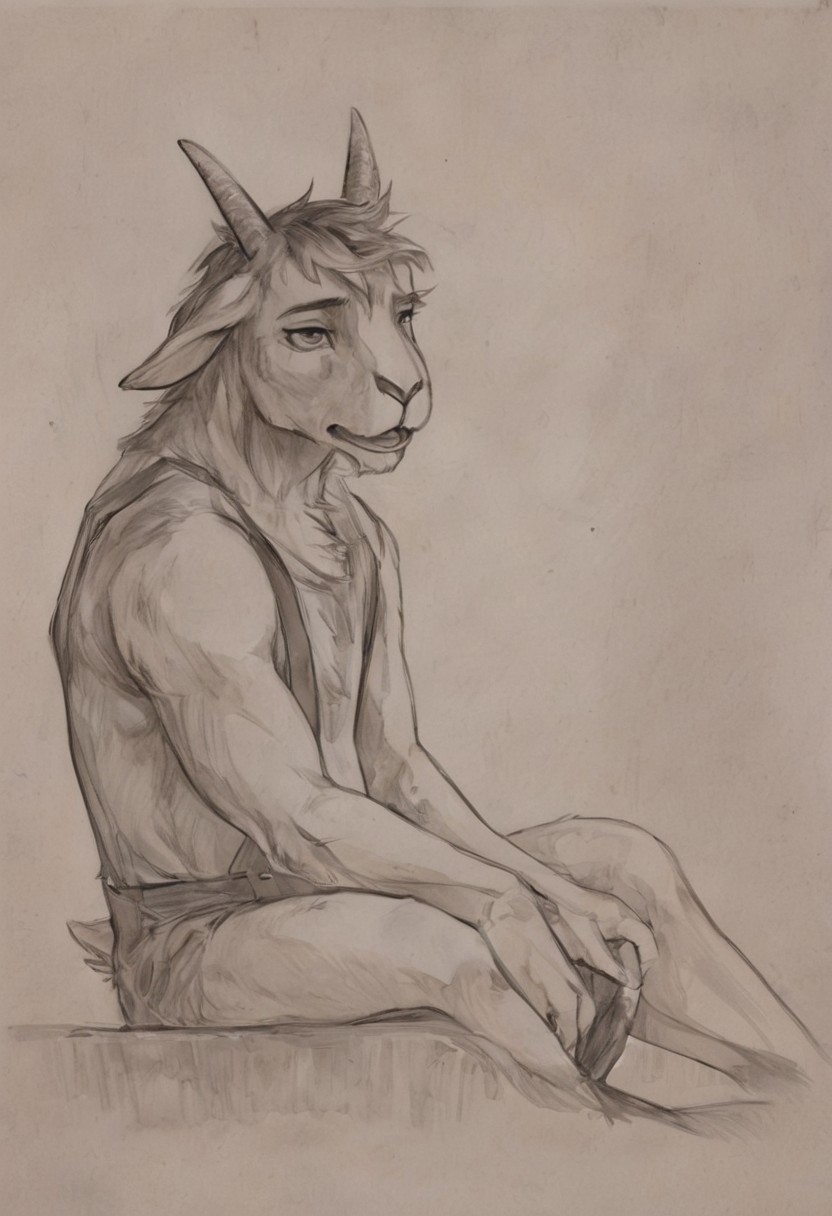 Goat male Farmer with suspenders in jitostyle and monochrome