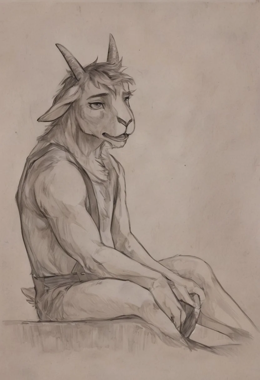 Goat male Farmer with suspenders in jitostyle and monochrome