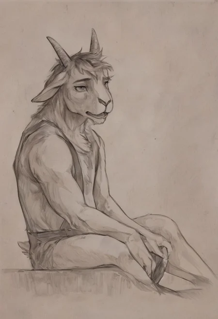 Goat male Farmer with suspenders in jitostyle and monochrome