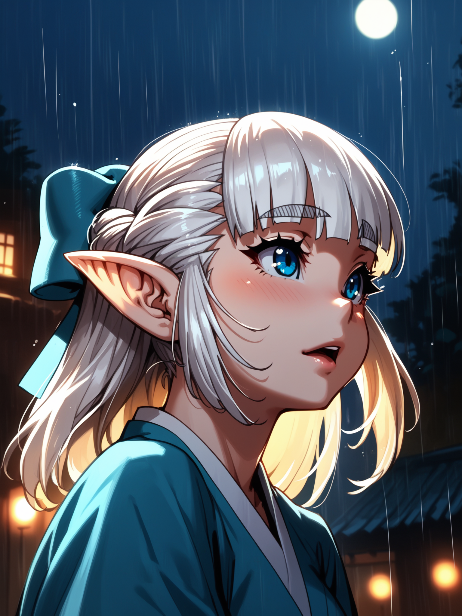 (upper body, solo focus:1.2) <lora:happy_tentacle-fana-v0.1-000029:1>, ht_fana, white hair, blue eyes, hair bow (petite:1.2), <lora:Shed_The_Skin's StS_age_slider_v1_initial_release:-1.2> ( :1.1) ( (head back :0.8) , , ( :1.2) , , (looking at another:1.2) :1.1) , outdoors, vegetation, (overgrown :1.1), , (night, night sky :0.6), rain , (:0.5), , (east asian architecture :0.9), (cliff :1.2) (( from below :1.2) :0.8) score_9, score_8_up, score_7_up, score_6_up, score_5_up, score_4_up, ( [(realistic, photorealistic:1.3):(realistic:1.2):16] [(3d:1.2)::14] :1) <lora:LUUNA's Lunas-NijiJourney-SDXL-B2:0.35>, nijijourney <lora:prgfrg23's Counterfeit-V3.0 Style SDXL_LoRA_Pony Diffusion V6 XL:0.5> <lora:mfcg's mfcgXL:0.12> <lora:reweik's gyokai(himehajime)_PonyXL_style_v01:0.14>