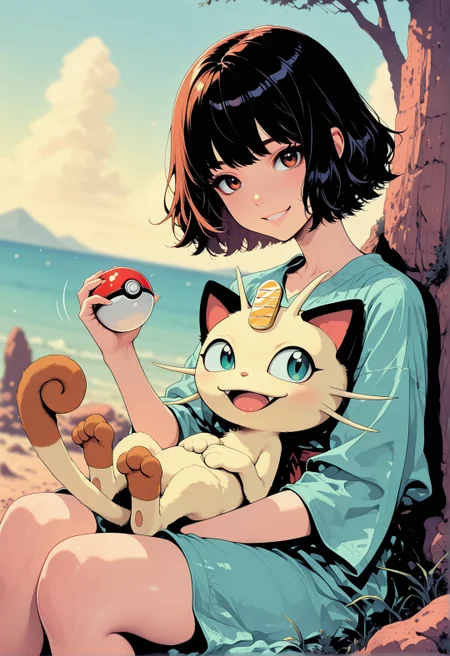<lora:ck-shadow-circuit-IL:0.78>,
masterpiece, best quality, good quality, very aesthetic, absurdres, newest, 8K, depth of field, focused subject,
dynamic angle, manga, anime, inksketch, dynamic angle, dutch angle, wabi sabi, smiling 1girl trainer, holding a pokeball, Meowth pokemon (creature) sitting on her lap, looking at viewer, relaxing, outdoors, motion lines, bronze palette
<lora:MoriiMee_Gothic_Niji_Style_Illustrious_r1:0.45>
<lora:ck-nc-cyberpunk-IL-000011:0.4>
<lora:ck-neon-retrowave-IL:0.2>
<lora:ck-70s-scifi-IL:1>