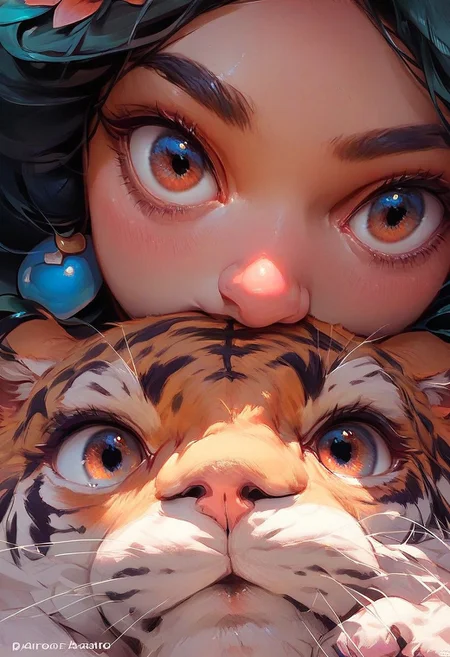 score_9, score_8_up, score_7_up, score_6_up, score_5_up, animalclose-up, 1girl , princess jasmine and a tiger ,