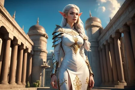 (masterpiece, best quality), a female elf warrior, standing, commanding, in front of elven army, weapons, <lora:ElvenArmor:0.7> ElAr, white dress, armor, ornate, intricate details, cinematic lighting, professional lighting, 8k ultra detailed, <lora:Numenor:0.7> Numenor, sky, background, outdoor, hyper realism