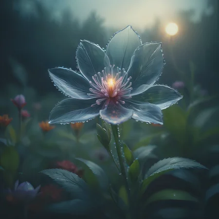 A crystal flower, transparent glass, glowing from within with an ethereal light.

Pencil drawing. Dark. Glowing. Mystical. beads of dew. Garden. Night.

<lora:PencilDrawEn01_CE_SDXL:0.5>
