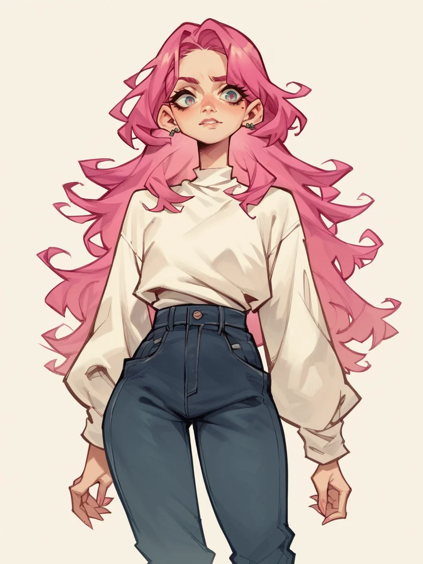 score_9, score_8_up, score_7_up, score_6_up, score_5_up, <lora:jabro_64XLP:1> jabro_64, solo, pink hair, 1girl, curvy, long hair,