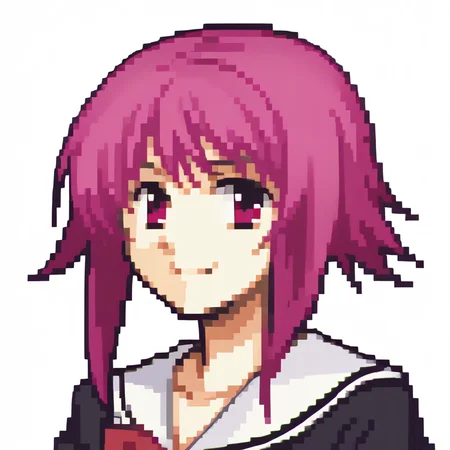 score_9, score_8_up, score_7_up, source_anime BREAK 1girl, solo,
<lora:zs_FEGBAPortraitsXL:1> fegbaportraits, portrait, white background, smile
<lora:OnoeSerika_XLPD:1> OnoeSerDef, short hair, pink hair, short hair with long locks, pink eyes, school uniform, black dress, white sailor collar, long sleeves, red bow,