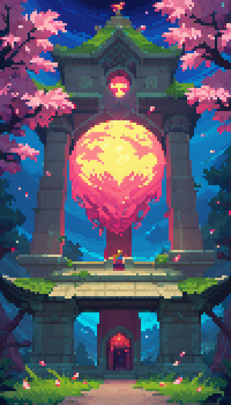 score_9, score_8_up, score_7_up, PDXL,  <lora:TestV1:1>, pixel art, hyperlight, hyper light drifter, floating islands, cherry trees, temple, glowing runes, dead giant creature, night, night sky