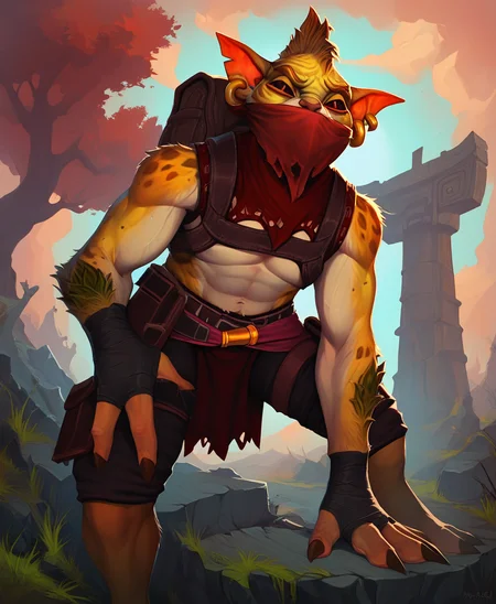 source_furry, solo, anthro, <lora:bhdota2xl:0.93>, bhdota2xl, <lora:PDXL_artist_tags_v2_big:0.4> by rajii, sticking ass in camera, face sit, young, sweat, detailed fur, backpack, harness, red top, long legs, yellow fur, glistening, small bobcat tail, sexy feline assassin, furry, colored skin, (shoulder armor:0.7), low hanging belt, furry, detailed fur texture, ear piercing, hair, bandana, sexy, curvy, glistening, thigh spots, (thigh strap), athletic, broad shoulders, muscular arms, score_9, score_8_up, score_7_up,
<lora:add-detail-xl:1.4>, <lora:incase---1:0.2>, <lora:sx-hearthstone-civit-pdxl:0.1>, (hearthstone:0.2), dark atmosphere, fantasy landscape, mystical ruins, ancient stone structures, ethereal blue and green energy streams, twisted and gnarled trees, misty atmosphere, broken archways, overgrown vegetation, moss-covered rocks, serene and otherworldly environment, dramatic cloudy sky, gothic, <lora:r3dgl0wXLP:0.2>, <lora:g0th1cPXL:0.3>, neon, <lora:cutesexyronutts_style_xl:0.1>