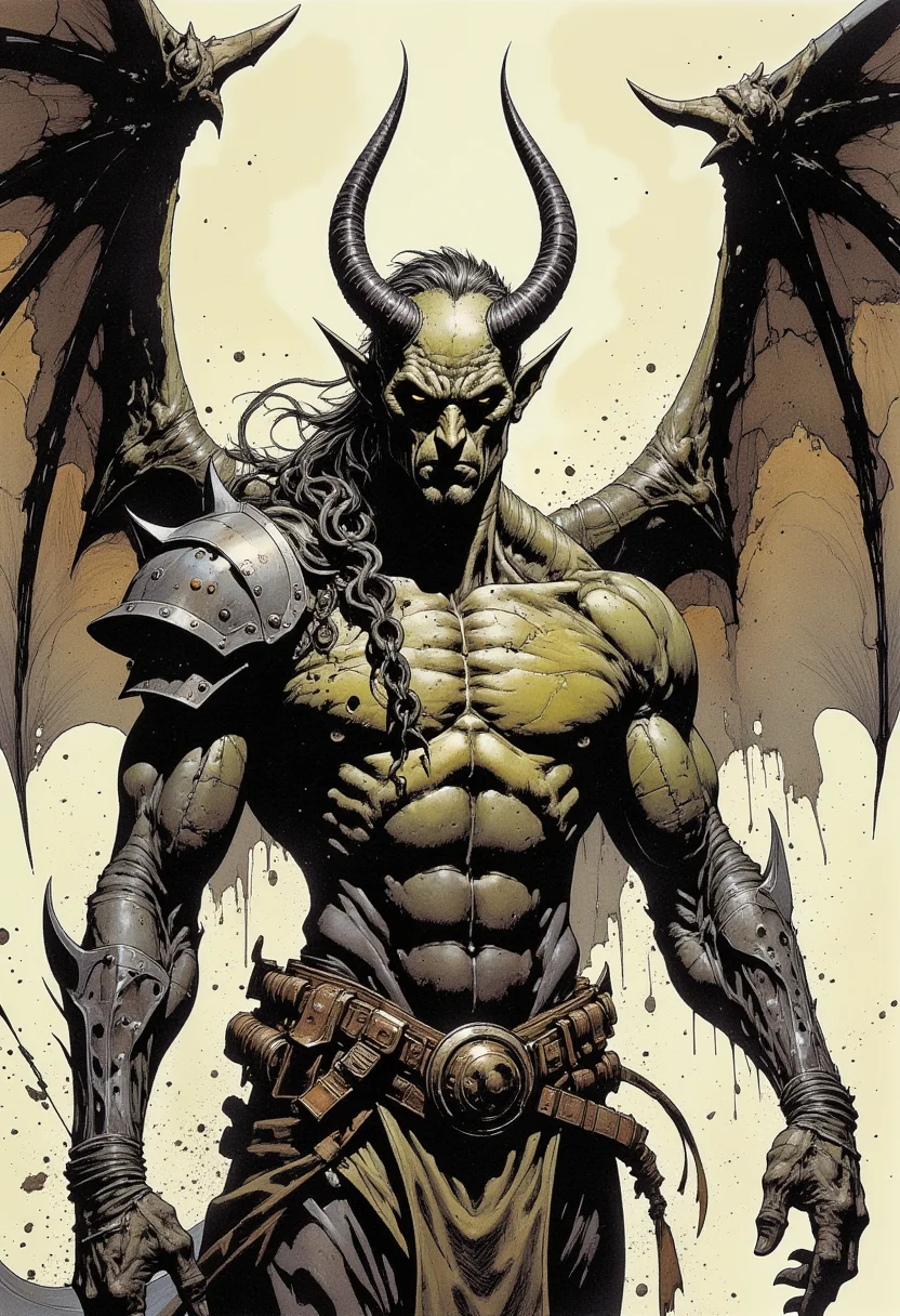 Comic book style, cybernetic dragonborn, dragon wings, horns, upper body, impasto by Johan Grenier, style of elden ring.