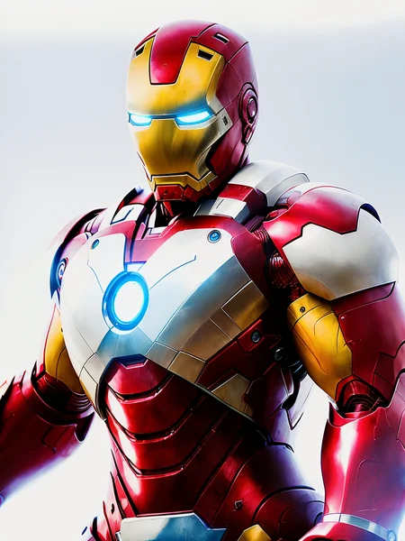 (to8highkey style:1.3) masterpiece color portrait photo of iron man isolated against a (white background:1.5), high key, trending on artstation
