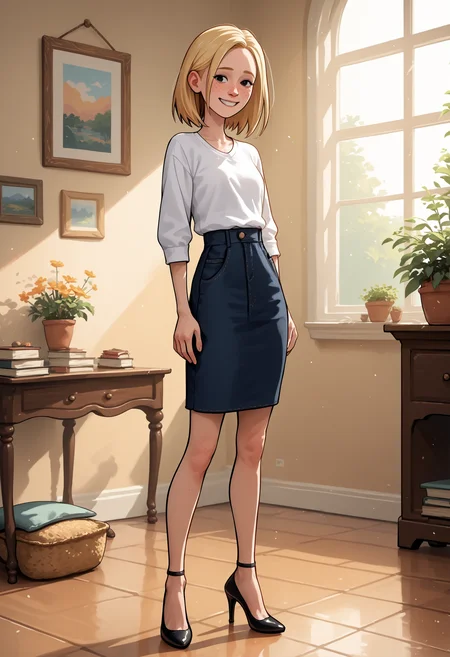 score_9, score_8_up, score_7_up, score_6_up, score_5_up,  1girl, solo, full body,
<lora:Nora (Storybooth):0.9> Nora_Storybooth, blonde hair, medium hair, freckles, smile, black eyes,
high heels,
indoors, detailed background,
<lora:Expressive_H:0.7> Expressiveh,
<lora:add-detail-xl:0.9>
<lora:light:1> neolight
