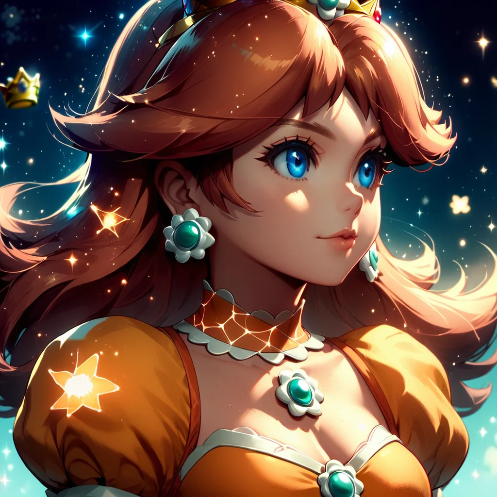 score_9, score_8_up, score_7_up, score_6_up, score_5_up, score_4_up, source_anime, <lora:Starry_Morph_PonyXL:1> starry_morph Princess Daisy from Mario