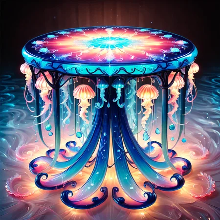 masterpiece,
jellyfishstyle, table,glow
 <lora:jellyfish-xl:0.8>