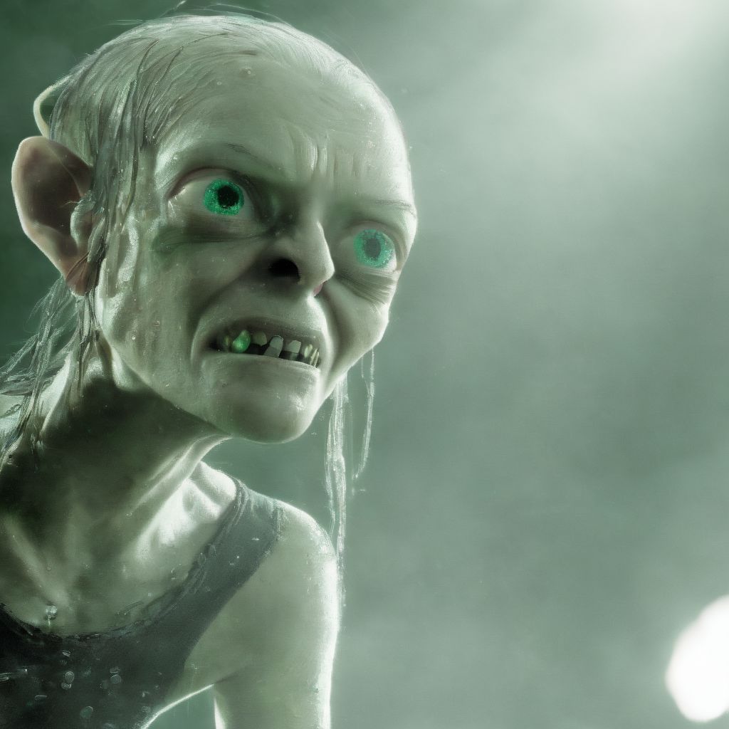 Gollum Smeagol Andy Serkis a close up of a person with a weird face, ((background of little green data_symbols falling down like rain)), ascii-symbols falling down like rain, the matrix, magic realism, from the film matrix, datastream,masterpiece, (best quality:1.2),, ray-tracing, high resolution, UHD, HDR, 64K, octane render, high quality