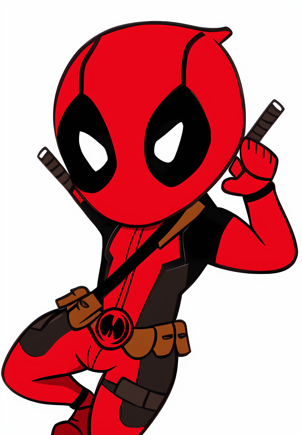 <lora:deadpool_chibi:0.8>, deadpool_chibi, 1boy, solo, dynamic pose, simple background, white background,