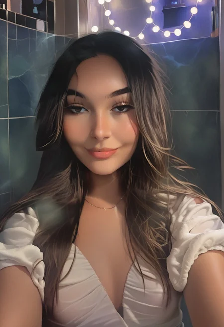 score_9, score_8_up, score_7_up, score_6_up, source_cartoon, 1girl, female, solo, femenine, petite, lean, pale skin,, soaking wet hair, smile, diaphonous white dress, bronze necklace, medium breasts, female focus, official style, close up, perfect anatomy, perfect face, standing, abstract beauty, beautiful, centered, looking at the camera, approaching perfection, dynamic, moonlight, highly detailed, watercolor painting, artstation, concept art, smooth, sharp focus, illustration, portrait