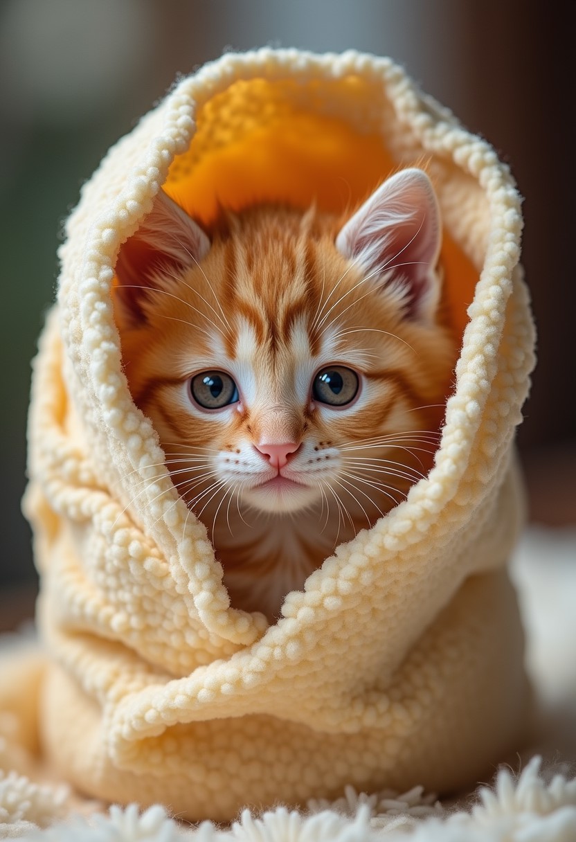 A fluffy kitten in a burrito!