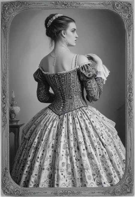 patterned back of a card, victorian_style, (llbreton, monochrome,greyscale)