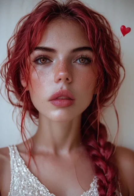 score_9, score_8_up, score_7_up, score_7, score_6_up, solo, 1girl, beautiful 20 year old girl, very long red hair, braid, big brown eyes (perfect breasts), photo, detailed, sharp focus, blowing a kiss, diaphanous dress, Beuty, Natural skin, stiff nipples