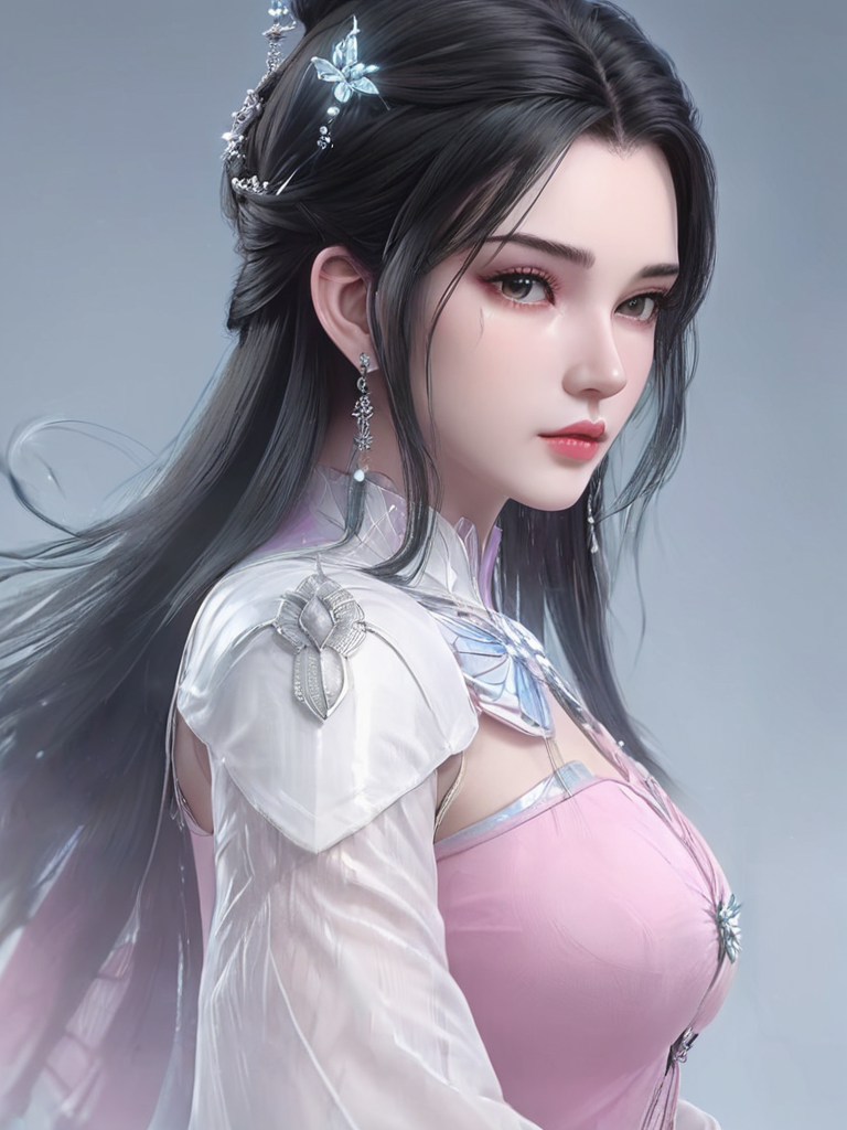 1girl, earrings, jewelry, solo, black hair, hair ornament, hair bun, long hair, looking at viewer, single hair bun, gray background, dress,pink dress, closed mouth, upper body <lora:limuwan-000008:0.6>, 8k portrait,of beautiful girl white cyborg,elegant,majestic,digital photography,art by artgerm and ruan jia, surreal painting butterfly,highres,focus,colorful,paint,illustration,glow,impossible figures,paradoxical art,paradox,impossible geometry,hypercube,abstract fantasy castle,Beautiful Psychedelic Trippy White Intricate Detailed Elaborate,<lora:3DMM_V12:0.7>,<lora:LowRA:0.7>,