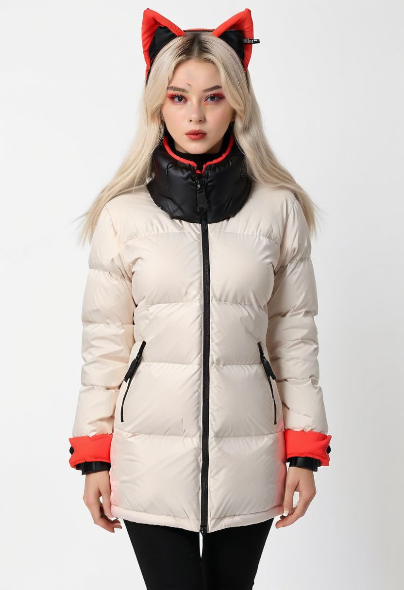 ((((padded down coat)))), ((((padded puffer coat)))), ((((padded winter clothes)))), ((((very cold)))), ((((puffer hood up)))), ((((full body)))), beautiful, masterpiece, 1girl, mature female, (((white long hair))), (((red eyes))), cat ears, large breasts, gloves, chest harness, (((half face mask))), army, Red digital camouflage, steam, cyberpunk, city, neon lights, pressure squeezing cuffs, pressure squeezing collar, (Thick padded cuffs:1.4), (Thick padded collar:1.4), <lora:Collar-SDXL:0.75>, <lora:Cuffs-SDXL:0.75>, <lora:fashion_lora:0.6>