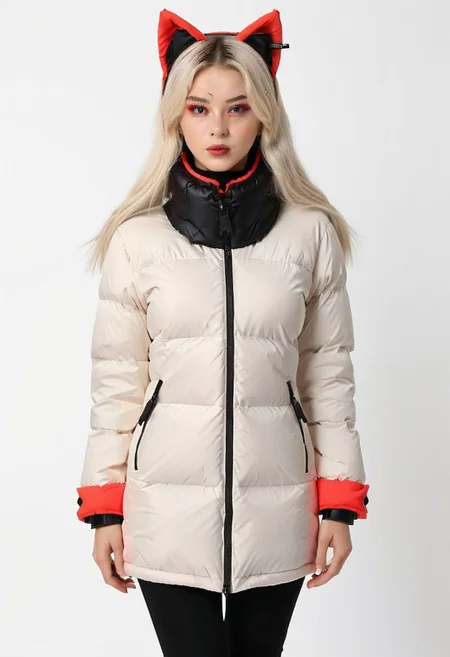 ((((padded down coat)))), ((((padded puffer coat)))), ((((padded winter clothes)))), ((((very cold)))), ((((puffer hood up)))), ((((full body)))), beautiful, masterpiece, 1girl, mature female, (((white long hair))), (((red eyes))), cat ears, large breasts, gloves, chest harness, (((half face mask))), army, Red digital camouflage, steam, cyberpunk, city, neon lights, pressure squeezing cuffs, pressure squeezing collar, (Thick padded cuffs:1.4), (Thick padded collar:1.4), <lora:Collar-SDXL:0.75>, <lora:Cuffs-SDXL:0.75>, <lora:fashion_lora:0.6>