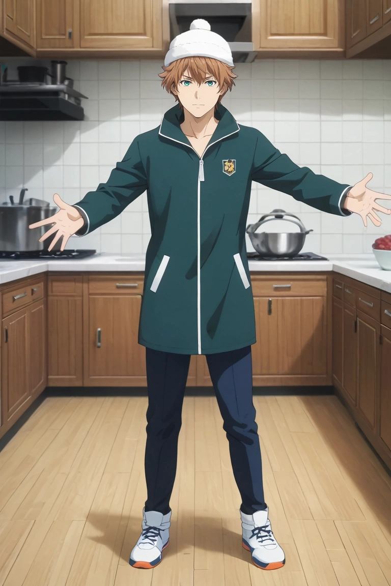 score_9, score_8_up, score_7_up, , rating_safe, , (realistic:0.6), looking at viewer, , 1boy, solo, male focus, <lora:satoshi_isshiki_pony:0.82>, satoshi_isshiki, brown hair, green eyes, ahoge, hair between eyes, full body, kitchen, noon, outstretched arms, nervous, , ski hat, <lora:sdxl_lightning_8step_lora:1>