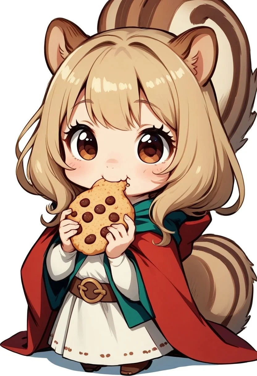 score_9, score_8_up, score_7_up, best quality, fine detail, cute, squirrel girl, chibi, eating cookie