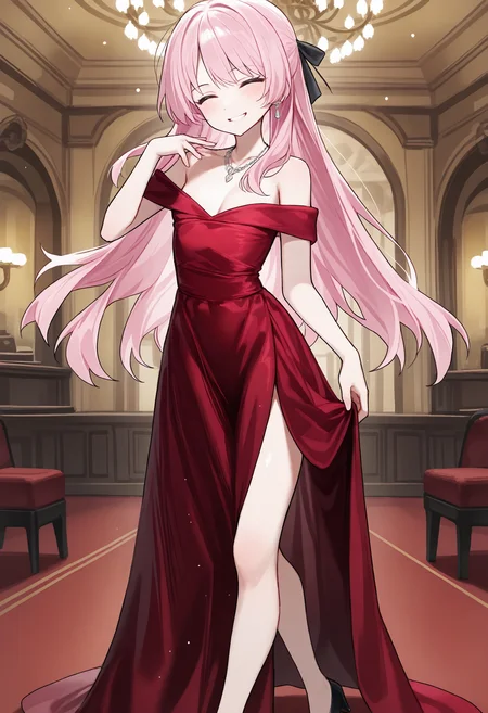 ,,<lora:Huu_Style_nbvp1.0.safetensors:0.95:0.95>,chihaya anon,small breasts,fang,blush,;d,grin,1girl,solo,long_hair,hair_ribbon,illustration,formal_wear,evening_gown,red_dress,red_evening_gown,slit_dress,off_shoulder,cleavage,jewelry,diamond_necklace,dangling_earrings,pumps,looking_at_viewer,elegant_smile,indoors,ballroom,chandelier,,masterpiece,best quality,newest,absurdres,highres,very awa,detail background <lora:None:0.4000000000000001>