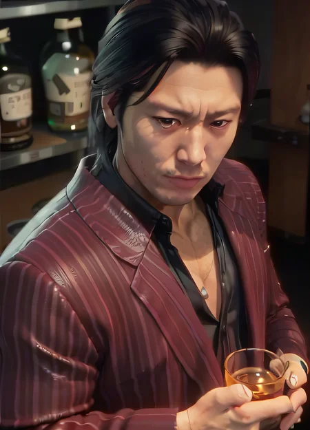 (SFW,8k, RAW photo, best quality, masterpiece:1.2),(realistic, photo-realistic:1.37),1 man,akiyama ,(((upper body,wearing a suit,holding a cup of whisky))), <hypernet:akiyama:1>
