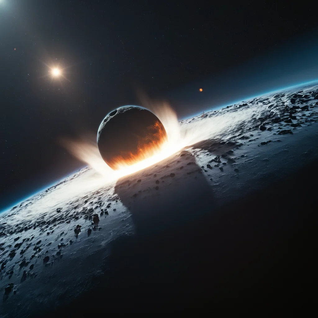 cinematic film still of <lora:collision style:1>
A collision of a black hole with a white disk in the middle,no humans,star (sky),scenery,light particles,realistic,space,planet , impact, crash, explosion, destruction, strike, wreck, smash, planet, outer-space, galaxy, cinematic, film, different color, real, collision style, shallow depth of field, vignette, highly detailed, high budget, bokeh, cinemascope, moody, epic, gorgeous, film grain, grainy