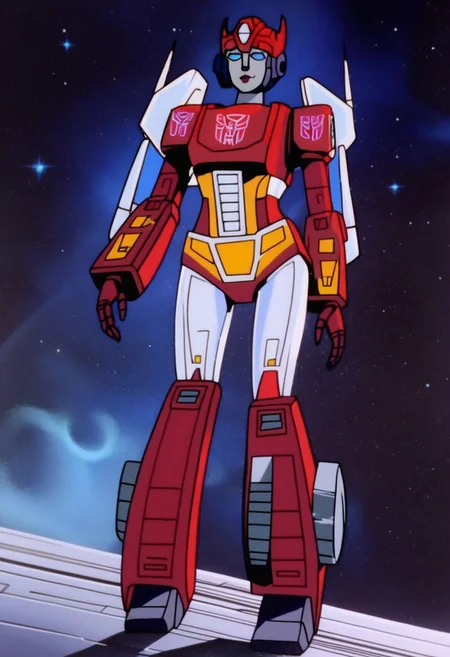 robot planet in space
score_8_up <lora:Transformers 86 FT-000005:1> 1female, autobot, female, all red body, red legs, red head, red armour, small body, petite body, slender form, full body, slim body, slim waist, round large eyes, blue eyes, short legs, small horns protruding from head, , female lips, excited expression, curvy limbs,