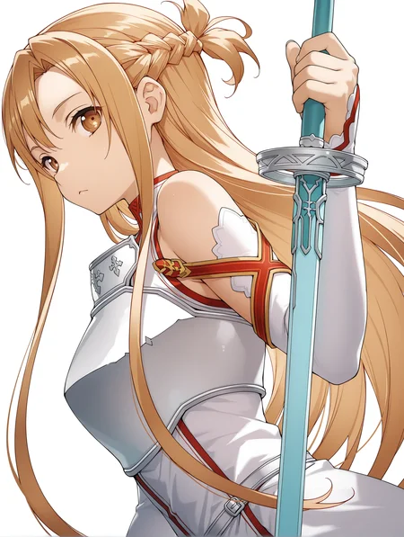masterpiece,best quality,newest,
1girl,solo,
<lora:a_asuna_ilxl_v1:1>,a_asuna,brown eyes,a_clothes,long_sleeves,armor,a_sword,holding sword,
<lora:Fixhands_anime_bdsqlsz_V1:1>,dynamic_angle,cinematic_angle,white_background,simple_background,expressionless,:<,upper_body,looking_at_viewer,profile,