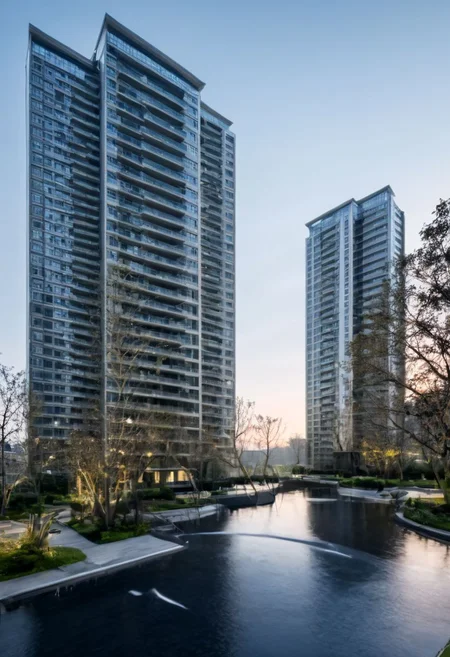 (((Modern style architecture, housing, luxury residence))),
outdoors, sky, tree, blue sky, no humans, ground vehicle, building, scenery, reflection, city, cityscape, bare tree, skyscraper, real world location,
(Large Files, Ultra Realistic, 8K, 16k, FHD, HD, VFX, Perfect, Photography, composition, Architecture Sales Photography, Architecture Competition, Ultra High Resolution, Cinematography, High Resolution Image:1.1), (dramatic lighting, direct sunlight, ray tracing, clear shadow:1.2), (real landscape:1.1), (blurred background:1.0), (urban background, more_details)
(avant-garde, future, reality, science fiction, photorealistic), (modern architecture:1.2), White limestone with black granite, fountain, waterfall, landmark, square, path, narrow street,
(Large Files, Ultra Realistic, 8K, 16k, FHD, HD, VFX, Perfect, Photography, composition, Architecture Sales Photography, Architecture Competition, Ultra High Resolution, Cinematography, High Resolution Image:1.1), (dramatic lighting, direct sunlight, ray tracing, clear shadow:1.2), (real landscape:1.1), (blurred background:1.0), (urban background, more_details) ,
great lighting, extremely detailed, clear, SteamPunk, <stardeaf-cold-arc>, void