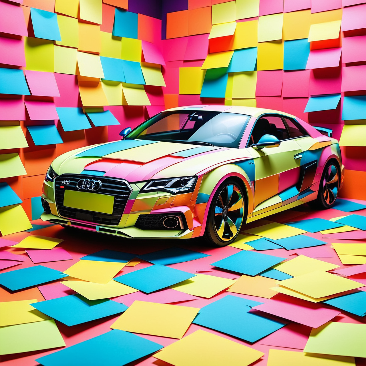 mundane Anime, Audi, Supernaturalist, insane details, in focus, Breakcore, plain, anime style, Jed-StickyN, <lora:StickyNotesStyle:1>, aesthetic, beautiful detailed supreme quality color intricate, shiny, perfect composition, highly intricate, sunny, complex, colorful, magical atmosphere, beautiful elegant, deep rich colors