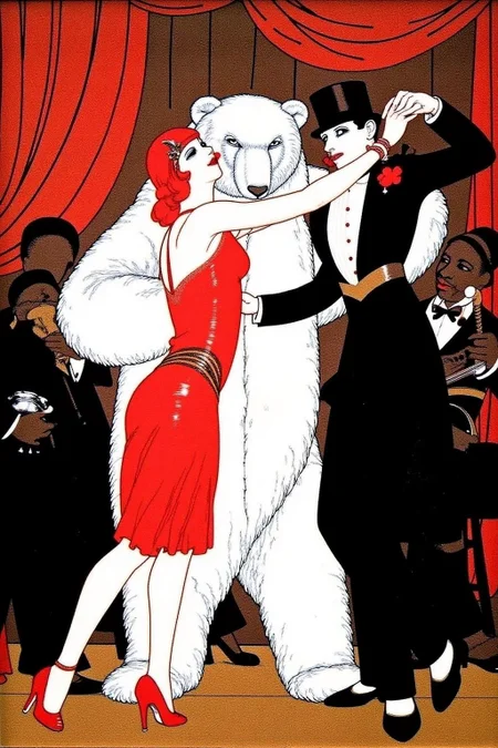 ernestogarciacabral1 illustration.
A man and a woman dancing with a polar bear at a jazz club.
<lora:ernestogarciacabral1_cap_d6a3:1.0><lora:849846940064569627:0>