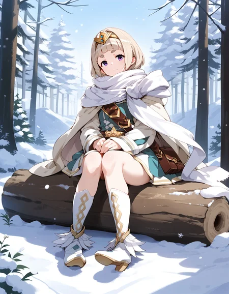 score_9, score_8_up, score_7_up, score_6_up, BREAK source_anime, best quality, masterpiece,
1girl,<lora:ylgr fehPonyXL:0.8>,ylgr feh,tiara,cape,scarf,dress,brown shoulder bag,multiple belts,boots,full body,sitting,on log,smile,looking at viewer,snow,snowflakes