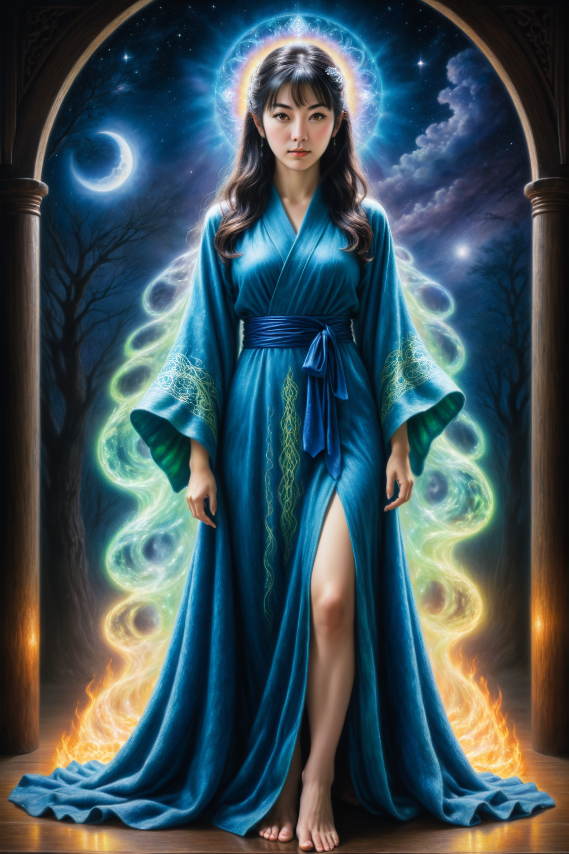 by  Arthur Sarnoff , by  Leiji Matsumoto , by  Ayumi Tanaka  ,   mysterial preternatural sorcerous clairvoyant  ,  oil pastel<lora:oil_pastel:1.00> , full body length, photorealistic, shallow depth of field  <lora:more_art:0.30><lora:clothing_slider:2.00><lora:great_lighting:1.30><lora:aesthetic:1.15><lora:photorealistic_portrait:1.25><lora:RMSDXL_Enhance:0.45><lora:RMSDXL_Creative:0.35><lora:RMSDXL_Photo:0.45><lora:RMSDXL_Darkness_Cinema:0.50><lora:XDetail_heavy:0.45><lora:perfect_eyes:0.15><lora:perfect_hands:0.15><lora:midjourney:-0.15><lora:looking_at_viewer:0.75><lora:dpo:0.25>
