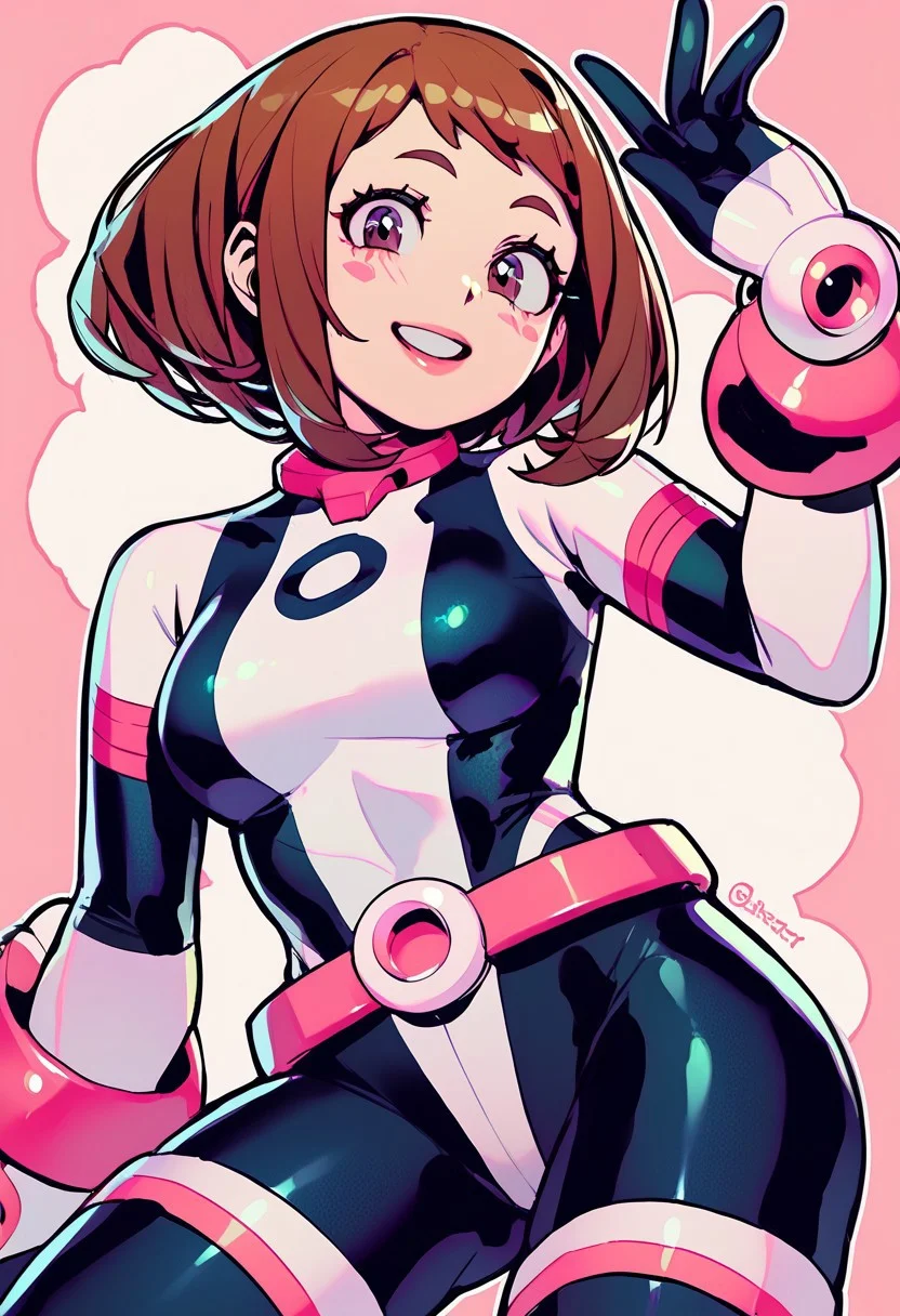 score_9, score_8_up, score_7_up, score_6_up, score_5_up, score_4_up, source_cartoon, <lora:confetti-extract- ponyxl:0.85>, detailed eyes, easynegative, rating_explicit, Expressiveh, 1girl, solo, blush, smiling to viewer, lips, looking at viewer
, datcravat
uraraka ochako, 1girl, brown hair,brown eyes,short hair, blush stickers, superhero, hero bodysuit,pink belt, pink wrist guards, Big breasts, uravity outfit