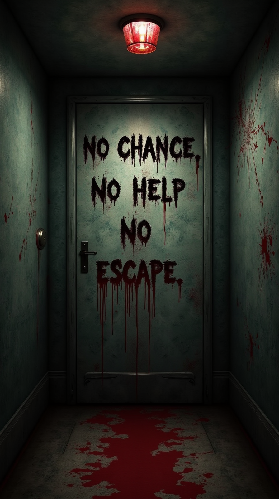 <lora:ddeFX10:0.1>, dd3fx10, On the wall at the dead end is written in a hideous font: "NO CHANCE NO HELP NO ESCAPE", disgusting   art with the theme