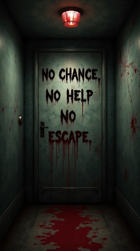 <lora:ddeFX10:0.1>, dd3fx10, On the wall at the dead end is written in a hideous font: "NO CHANCE NO HELP NO ESCAPE", disgusting art with the theme