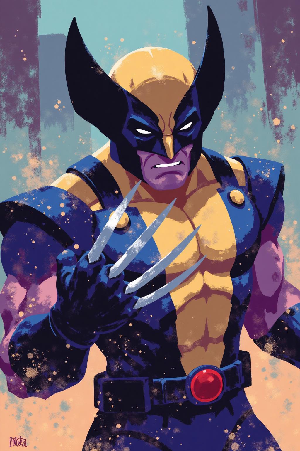 i11ustmin Wolverine punching with his claws <lora:minimalist_flat_illustration_nbm:1.0><lora:796966619831217202:0>