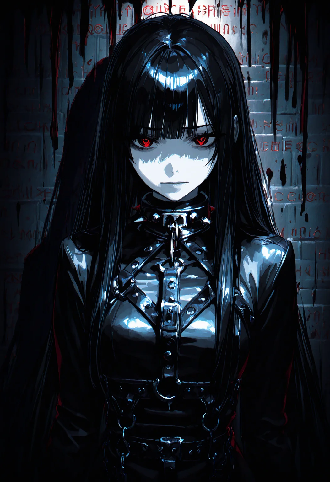 1girl, vhs, black_hair, long_hair, straight_hair, pale_skin, monochrome, gold_chain, runes, blood, black and white, blood rain, harness, chains
,masterpiece, best quality, newest, absurdres, highres, <lora:GEN(illust) 0.2v:0.6> <lora:cfg_scale_boost:0.4> <lora:illustrious_noobai_epsilon_pred_1_best_quality_v1:0.4> <lora:ponyv5_noobV065S_1_adamW:0.6> <lora:illustrious_noobai_epsilon_pred_11_very_aesthetic_v1:0.6> <lora:illustrious_noobai_epsilon_pred_1_masterpieces_v1:0.6>