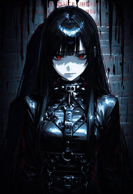 1girl, vhs, black_hair, long_hair, straight_hair, pale_skin, monochrome, gold_chain, runes, blood, black and white, blood rain, harness, chains
,masterpiece, best quality, newest, absurdres, highres, <lora:GEN(illust) 0.2v:0.6> <lora:cfg_scale_boost:0.4> <lora:illustrious_noobai_epsilon_pred_1_best_quality_v1:0.4> <lora:ponyv5_noobV065S_1_adamW:0.6> <lora:illustrious_noobai_epsilon_pred_11_very_aesthetic_v1:0.6> <lora:illustrious_noobai_epsilon_pred_1_masterpieces_v1:0.6>