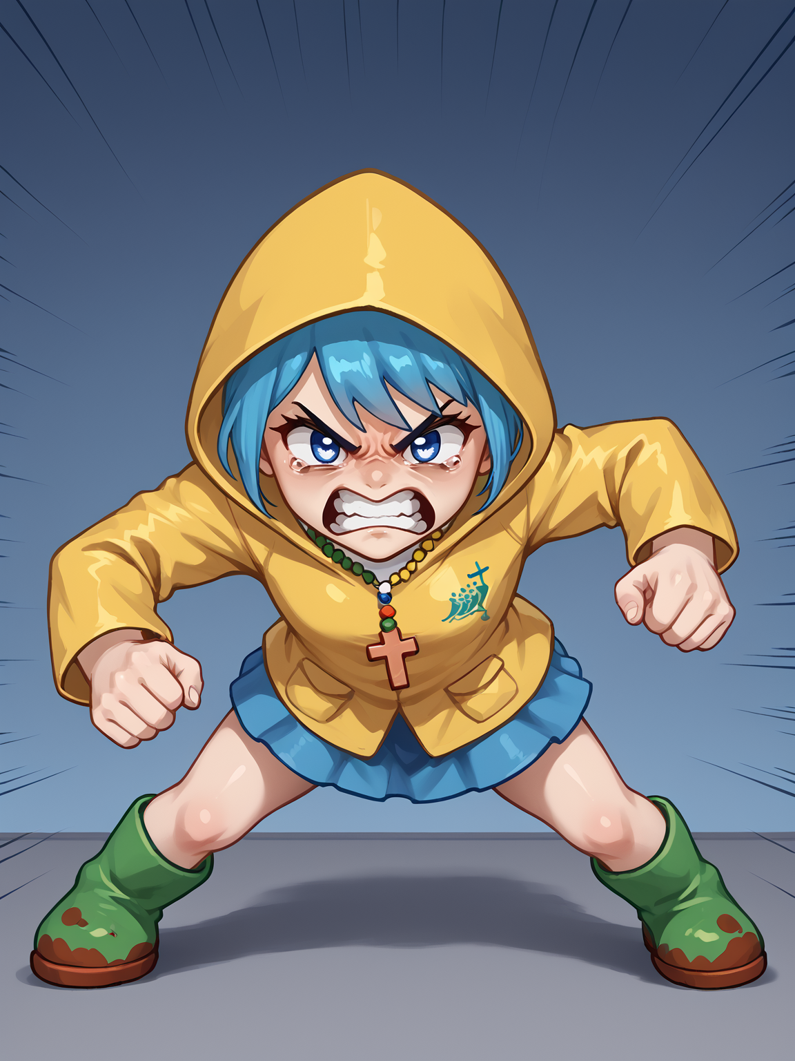 <lora:Luce (Jubilee 2025) PDXL:0.85> luce, disgusted, angry, fighting stance, aggressive