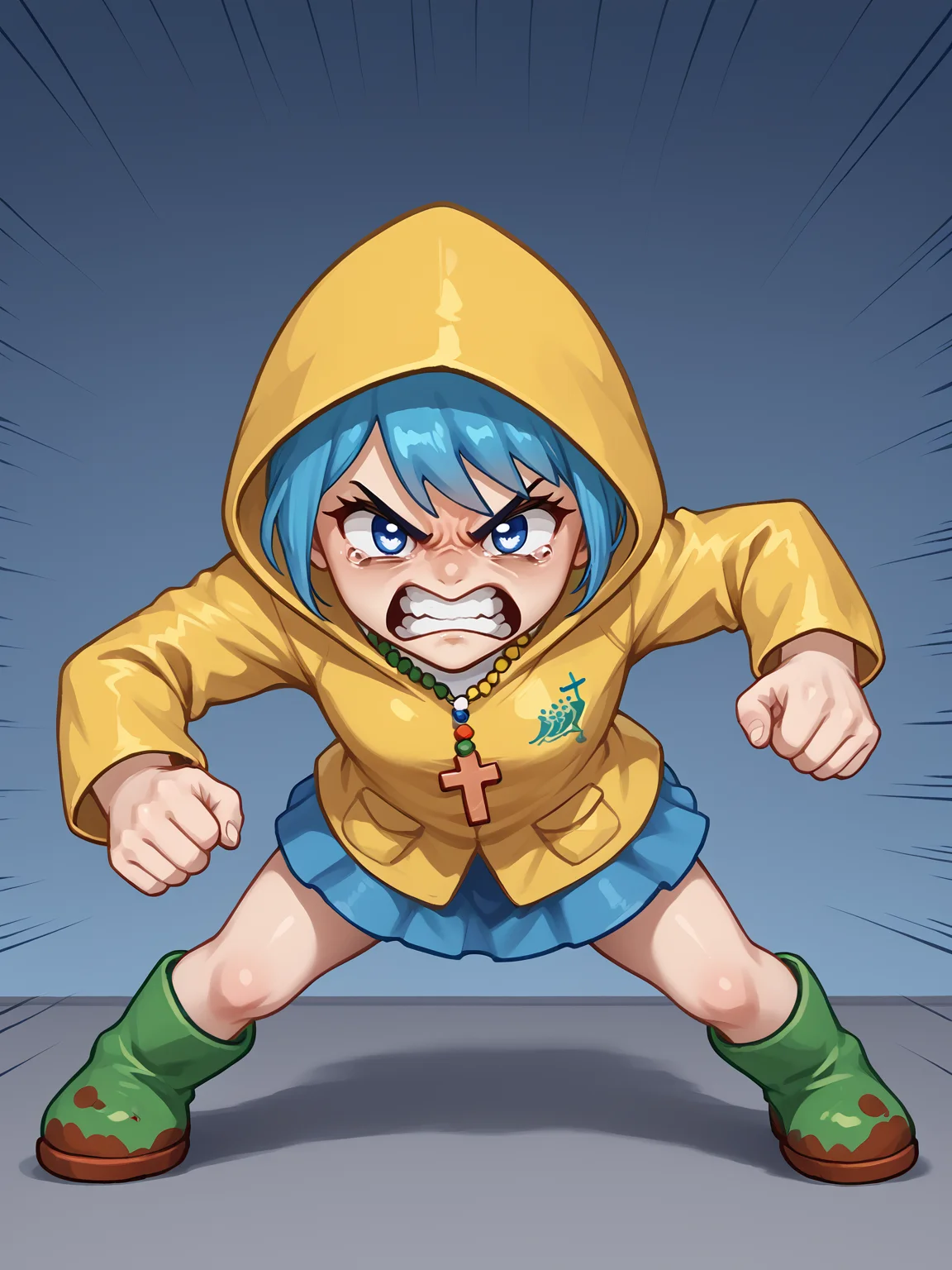 <lora:Luce (Jubilee 2025) PDXL:0.85> luce, disgusted, angry, fighting stance, aggressive