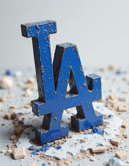A photorealistic image of the L.A. Dodgers logo. gl1tchc0re<lora:Promptcore Flux\Glitchcore.safetensors:0.3:1.0>