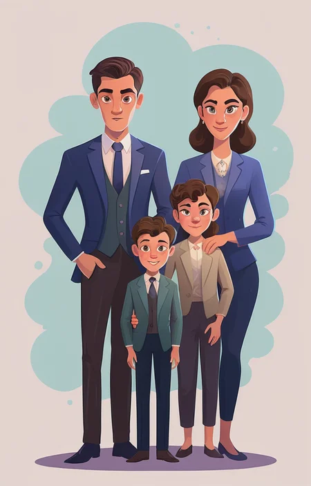 masterpiece,best quality,<lora:tbh30-sdxl:0.9>,illustration, portrait of family