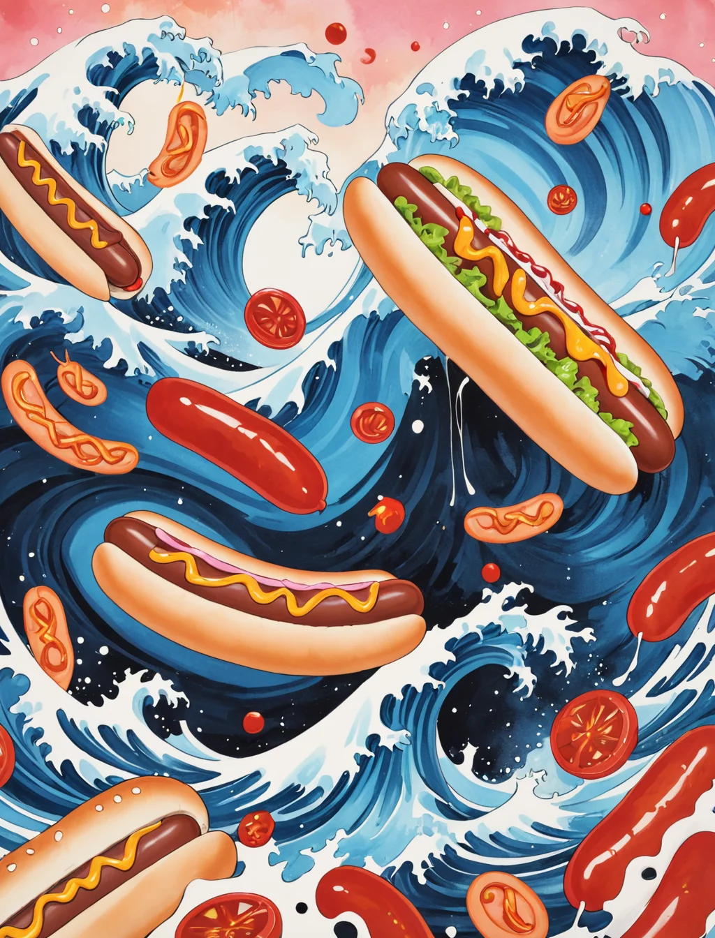 <lora:SDXL_neg4all xl v9.1:1>, (abstract), ink, blotches, hot dogs, sausages, ketchup, bust, glittering void, waves